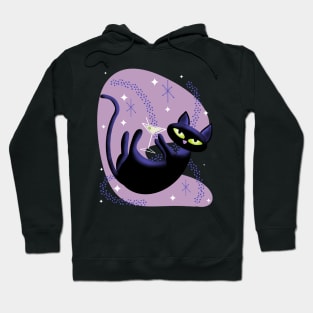 Retro Space Cat Falling with Drink Hoodie
